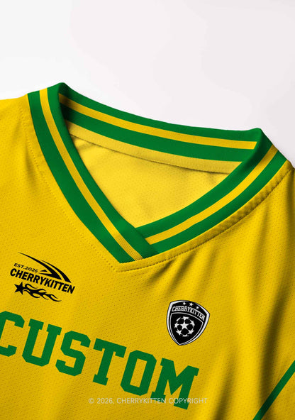 Custom Text Number Yellow Green Y2K Crop Football Jersey Shirts Cherrykitten