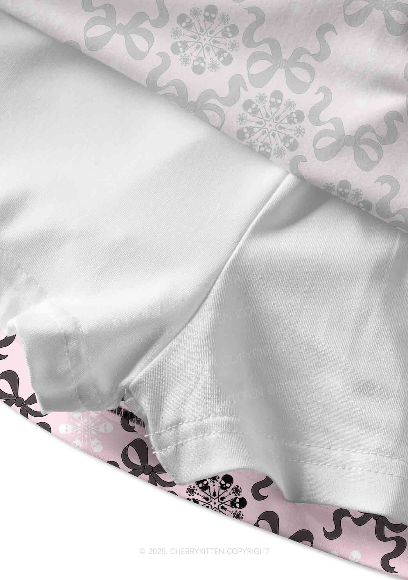 Christmas Bow Skull Snowflakes Y2K Print Mini Skirt Cherrykitten