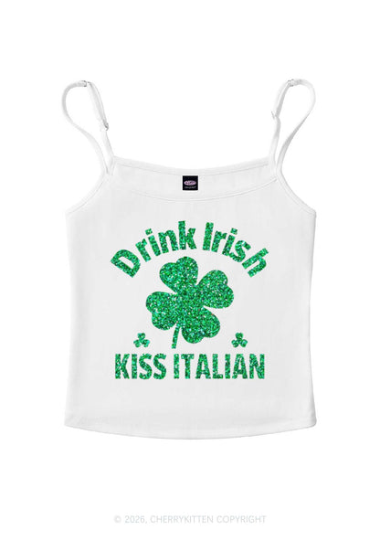 Glitter Drink Irish Kiss Italian St Patricks Y2K Spaghetti Strap Cami Cherrykitten