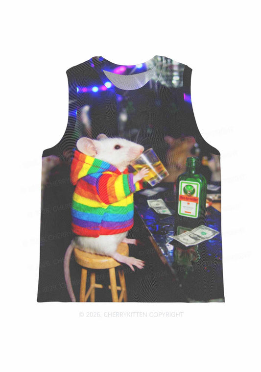 Rainbow Hoodie Rat Drinking Pride Y2K Mesh Muscle Tank Cherrykitten