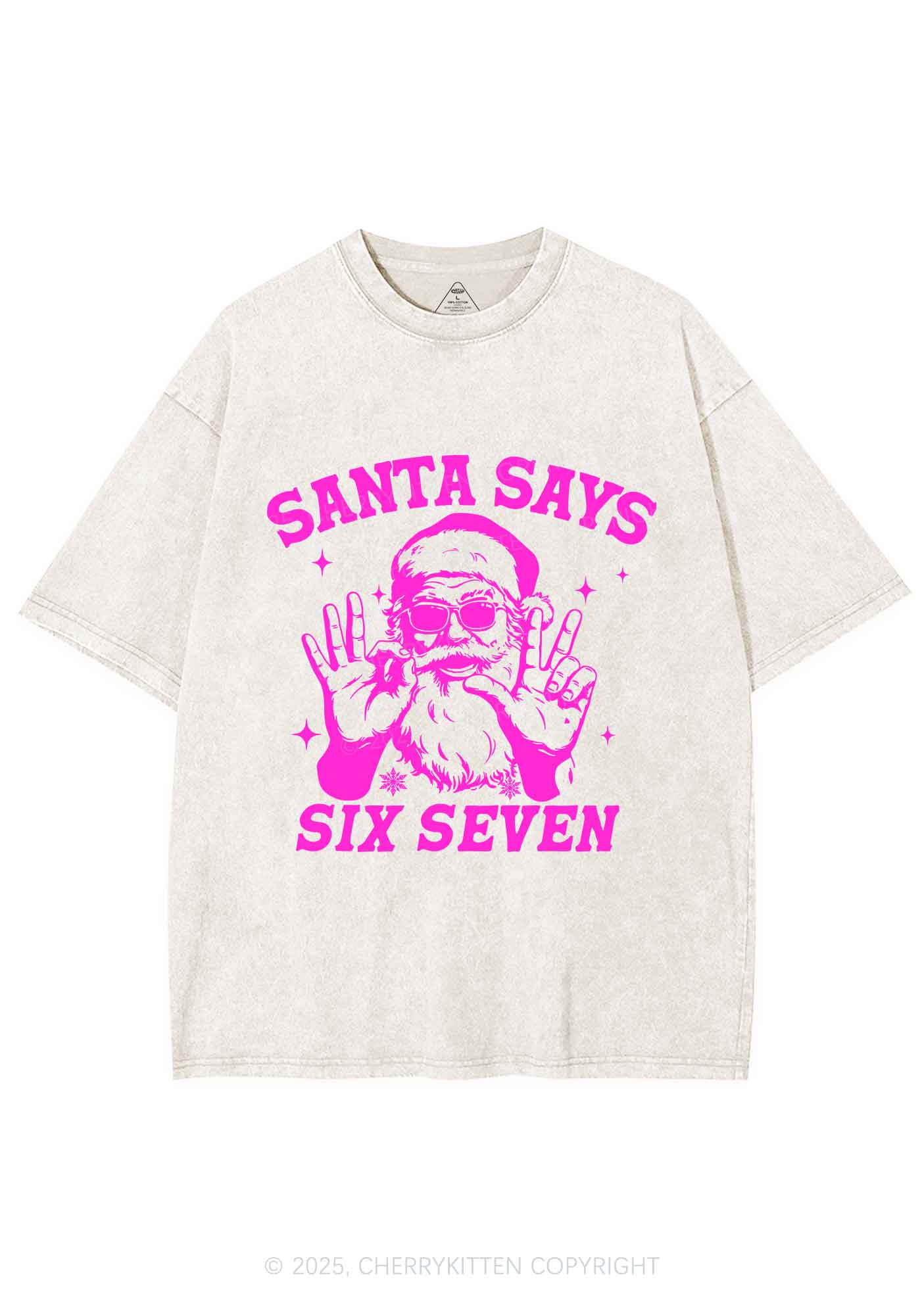 Christmas Santa Says Six Seven Y2K Shirts Washed Tee Cherrykitten