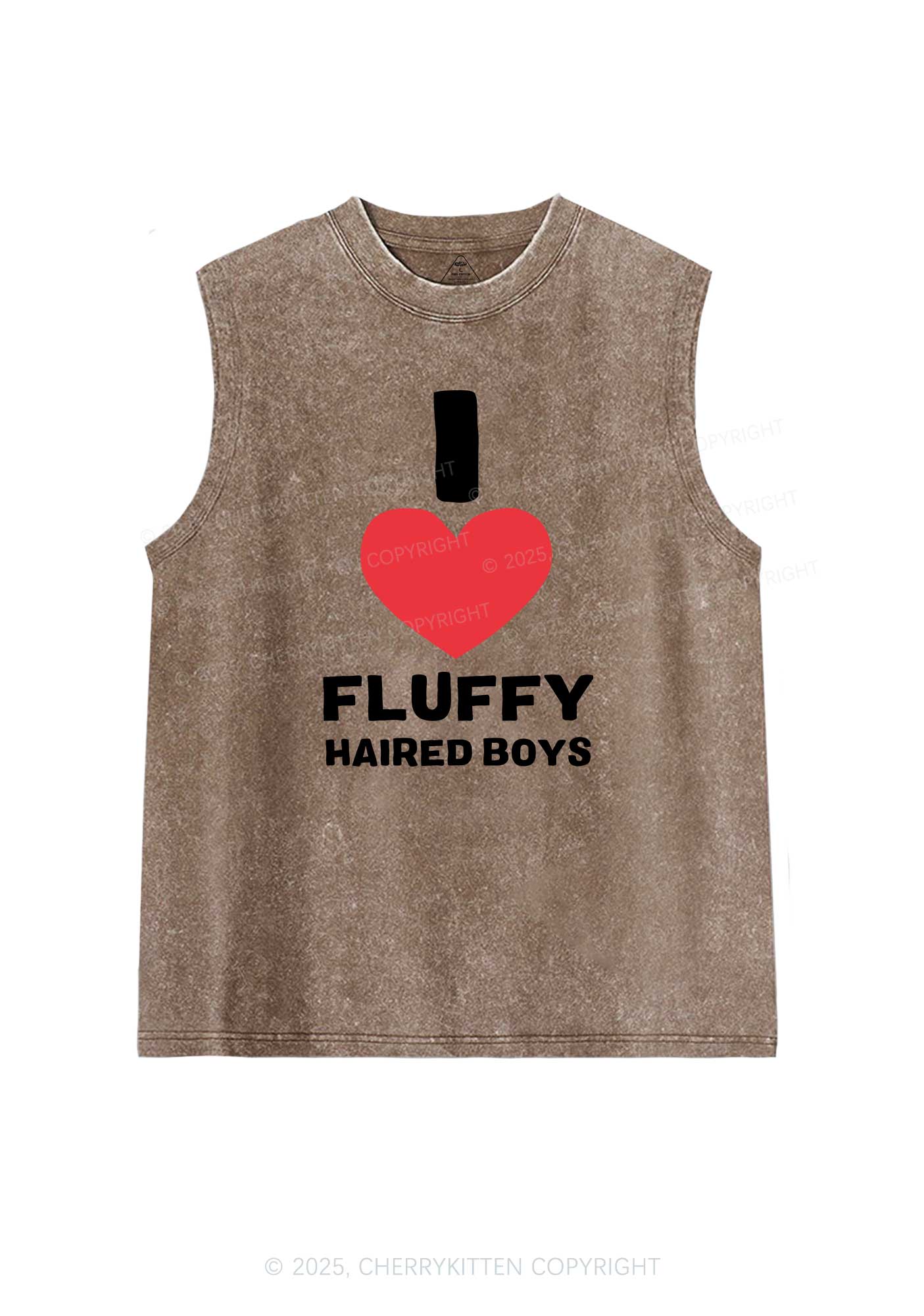 I Love Fluffy Haired Boys Y2K Washed Muscle Tank Cherrykitten