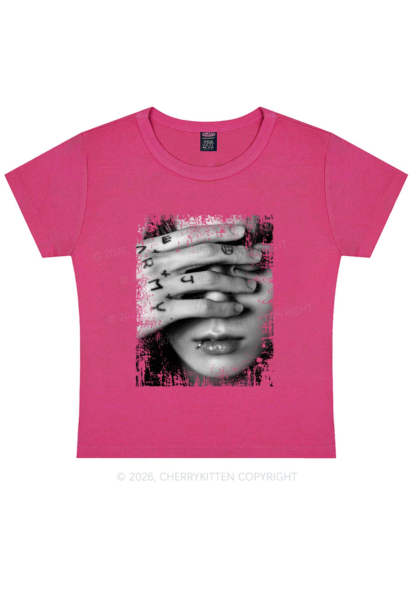 Tattoo Hand Portrait Kpop Y2K Baby Tee Cherrykitten