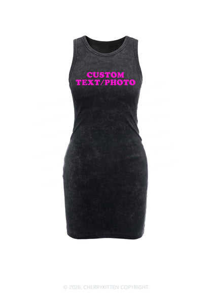 Custom Personalized Text Y2K Washed Tank Dress Cherrykitten