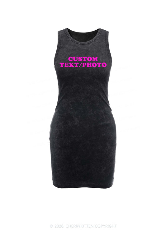 Custom Personalized Text Y2K Washed Tank Dress Cherrykitten