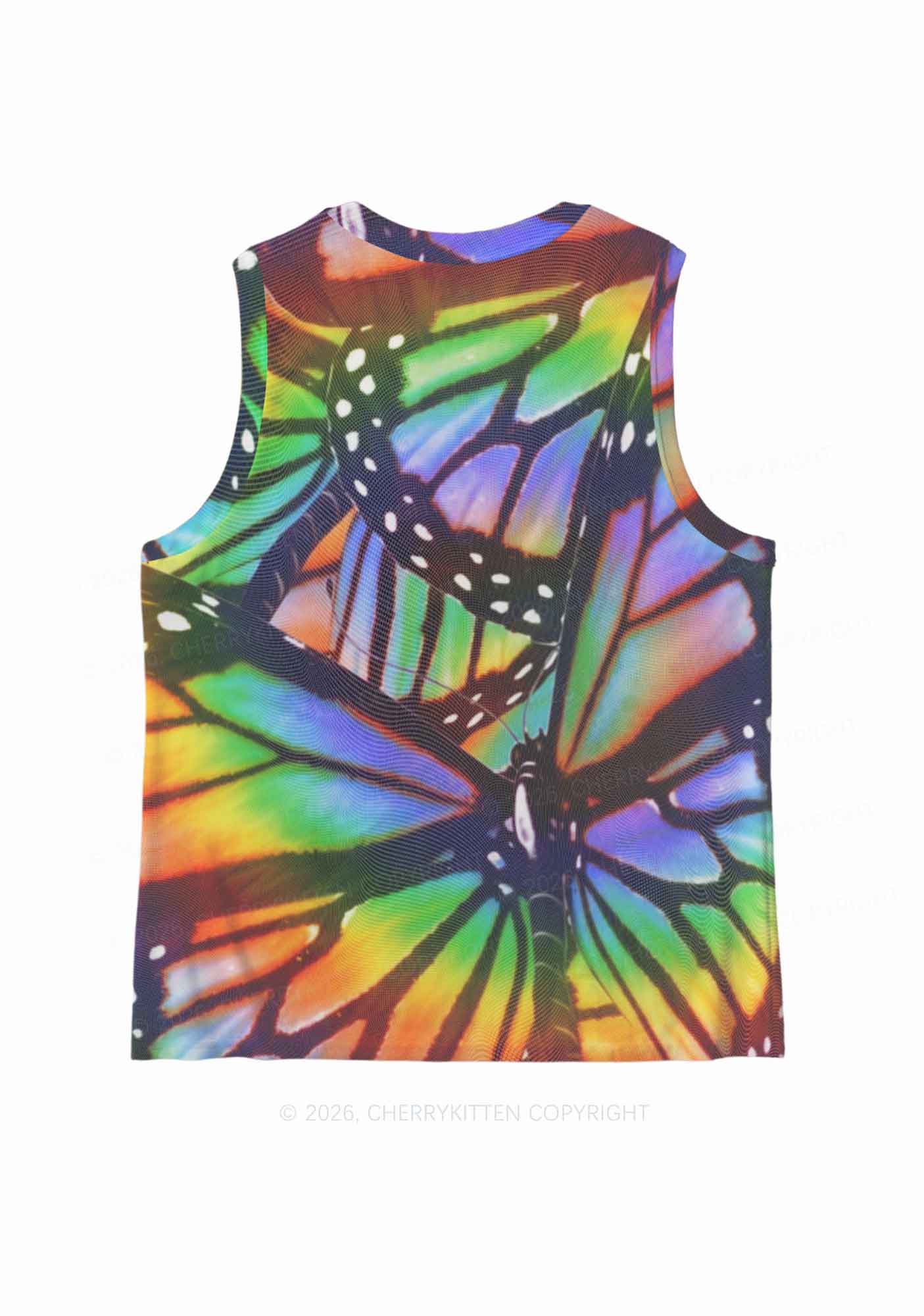 Rainbow Butterfly Y2K Mesh Muscle Tank Cherrykitten