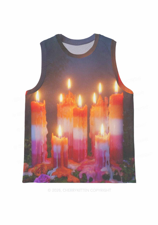 Lesbian Melting Candles Pride Y2K Mesh Muscle Tank Cherrykitten