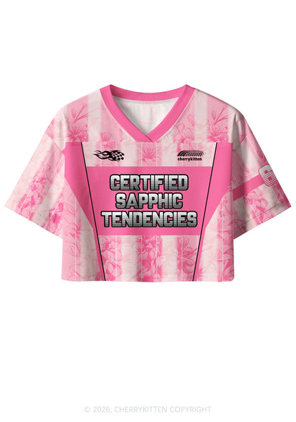 Certified Sapphic Tendencies Pride Y2K Crop Sport Jersey Shirts Cherrykitten