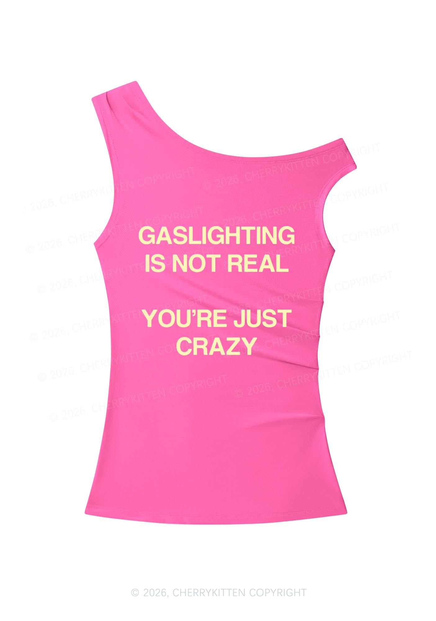 Gaslighting Not Real Y2K Off Shoulder Tank Top Cherrykitten