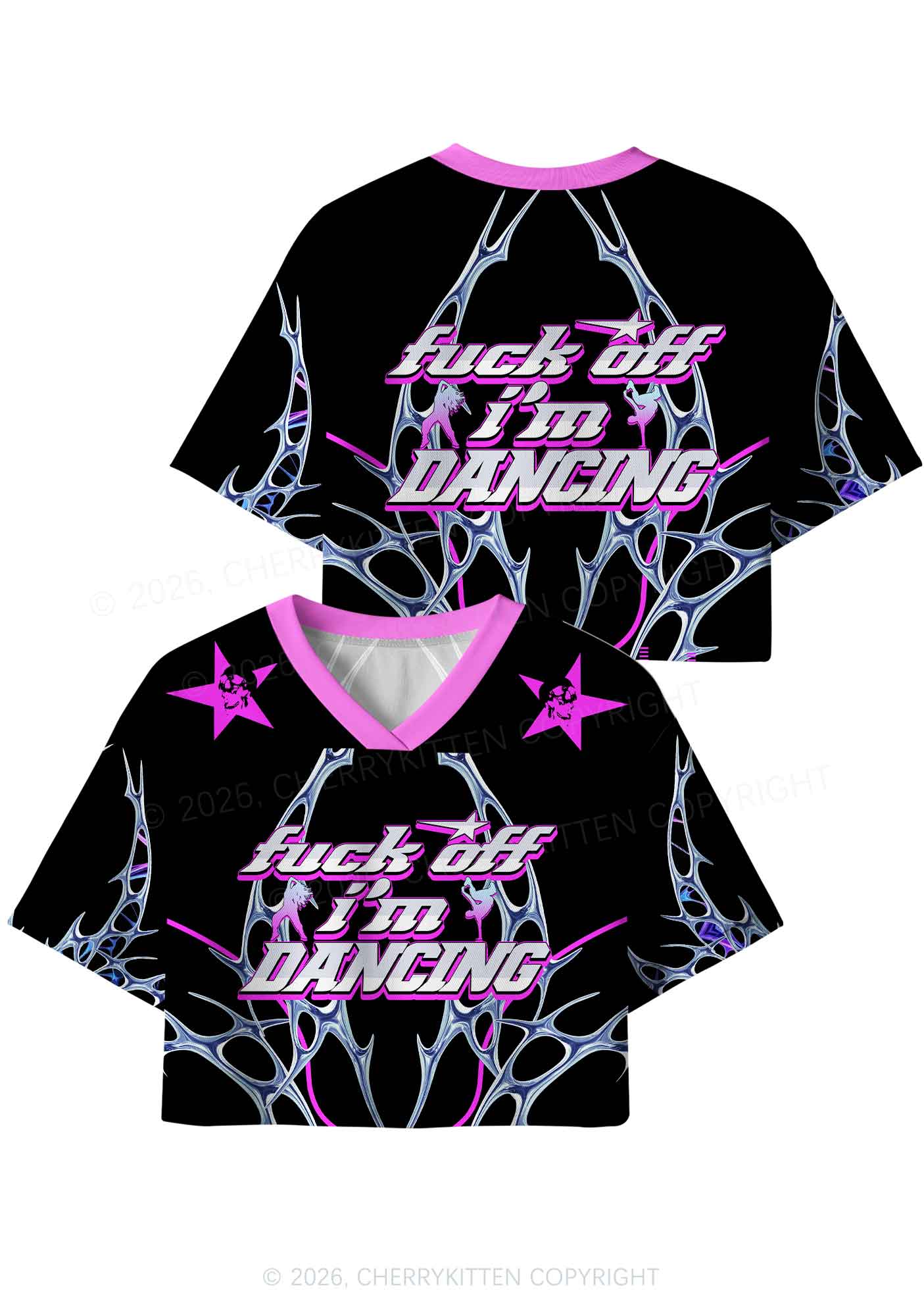 Fxxk Off Im Dancing Y2K Crop Sport Jersey Shirts Cherrykitten