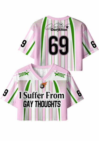 Pink Green Stripes Suffer From Gay Thoughts Pride Y2K Crop Sport Jersey Shirts Cherrykitten