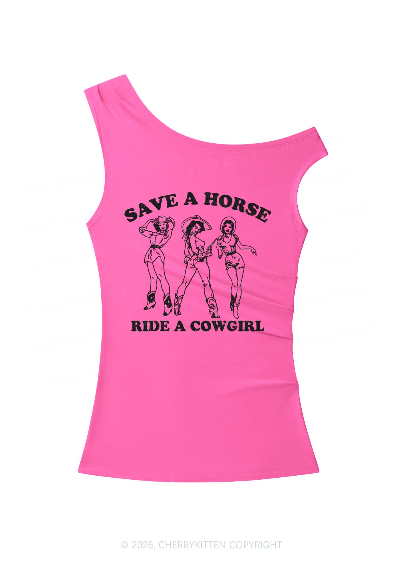 Ride A Cowgirl Y2K Off Shoulder Tank Top Cherrykitten