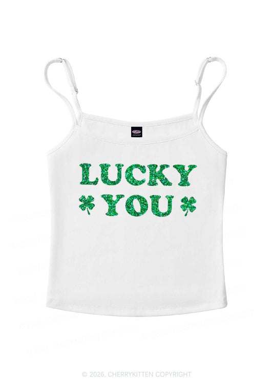 Glitter Lucky Green St Patricks Y2K Spaghetti Strap Cami Cherrykitten
