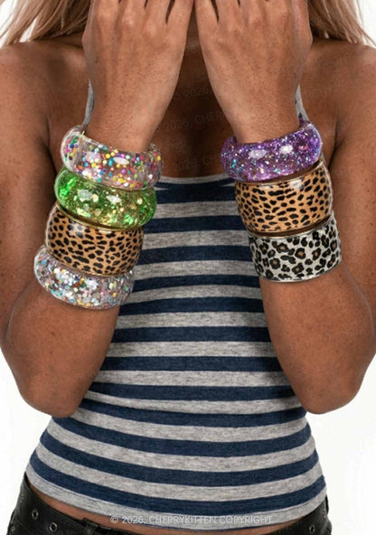 Glitter Sequins Jelly Color Y2K Cuff Bangle Cherrykitten