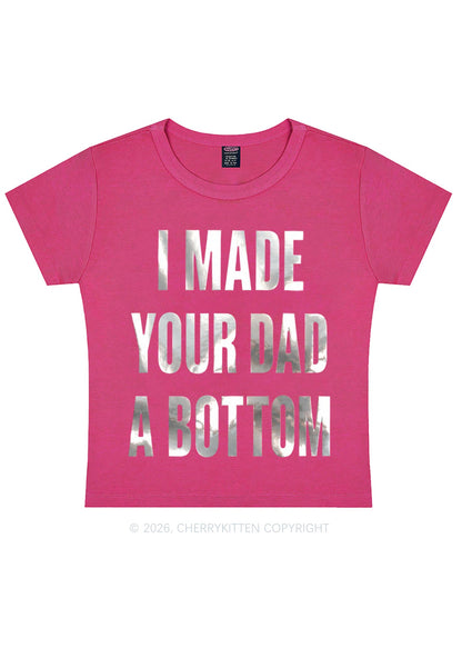 Made Your Dad A Bottom Pride Silver Foil Printed Y2K Baby Tee Cherrykitten
