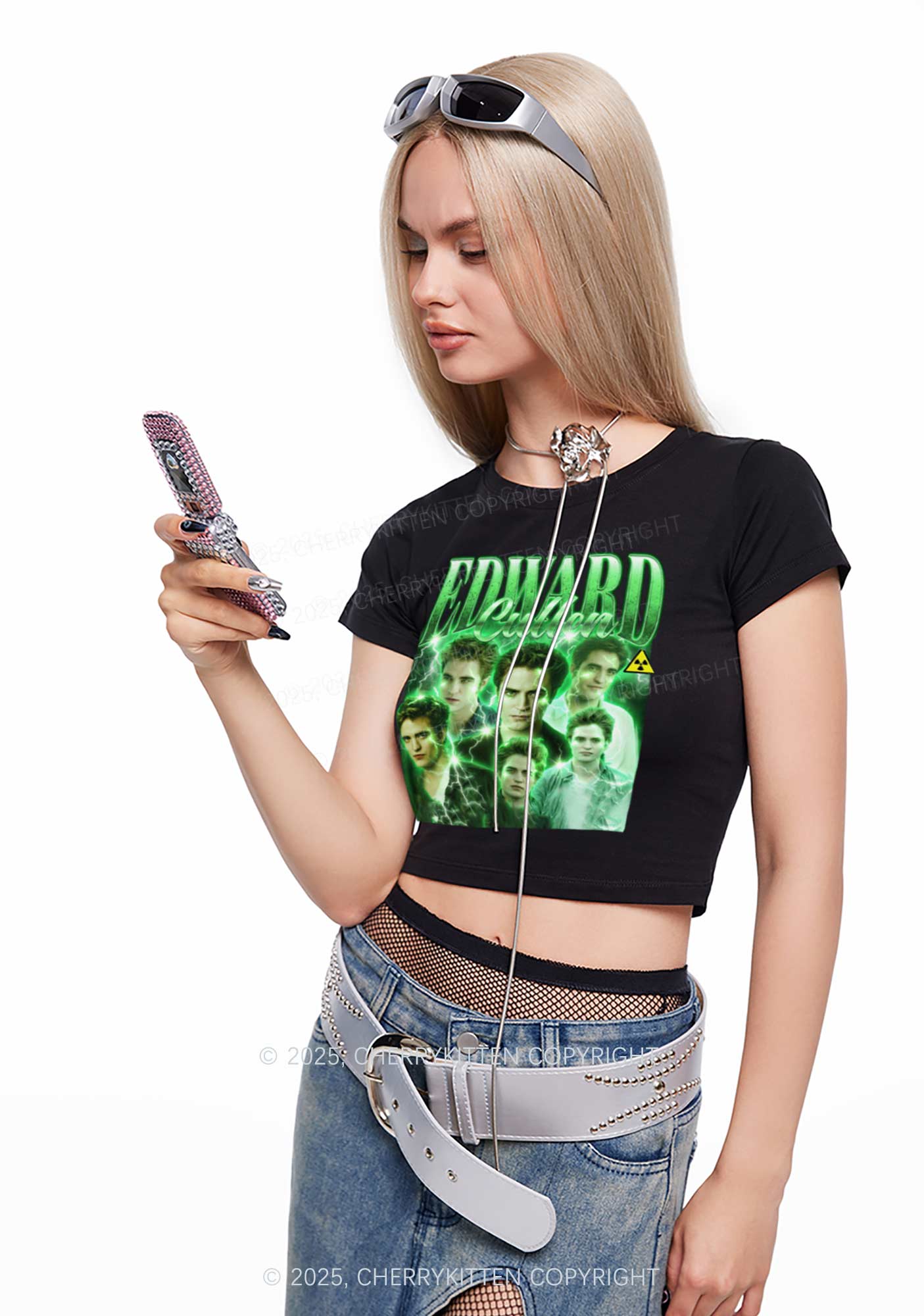 EC Green Lightning Y2K Baby Tee Cherrykitten