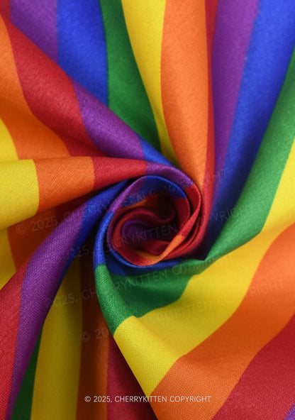 Bold  Stripe Rainbow Pride Y2K Square Bandana Cherrykitten