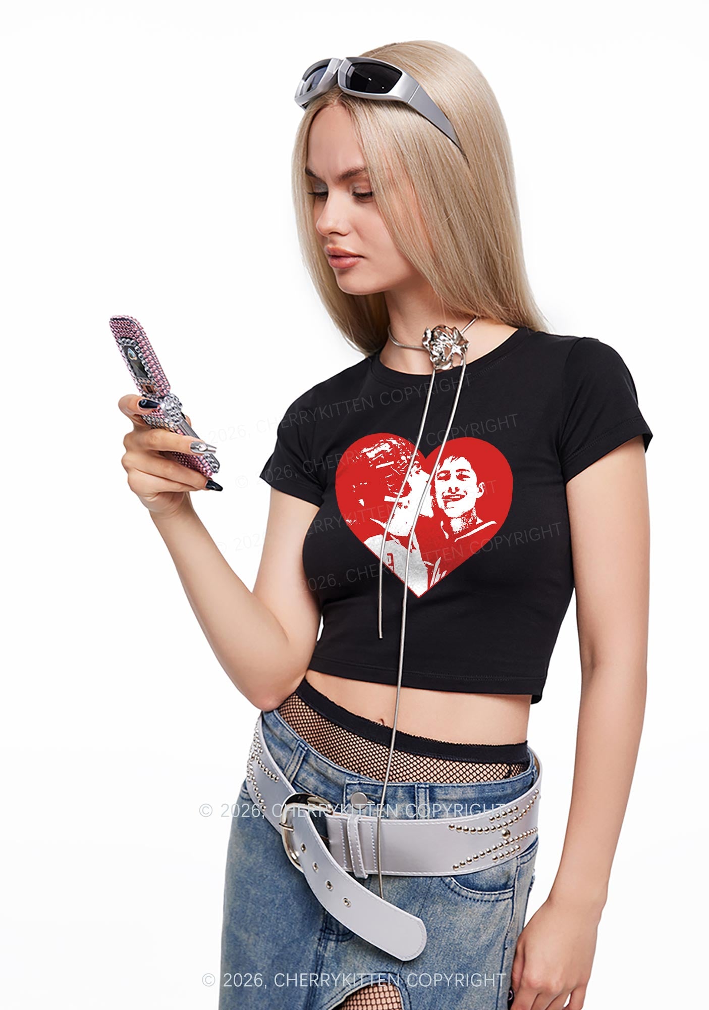 Red Heart Bros HR Y2K Baby Tee Cherrykitten