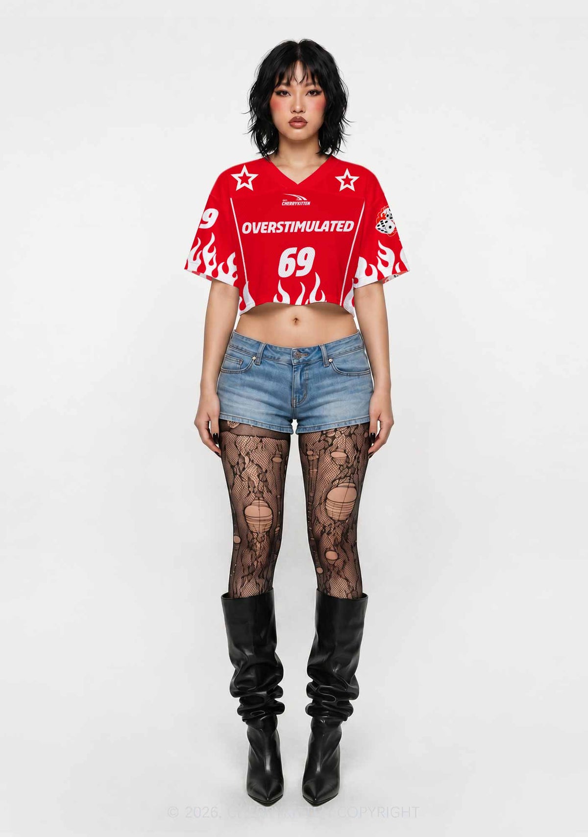 Red Flame Overstimulated Y2K Crop Sport Jersey Shirts Cherrykitten