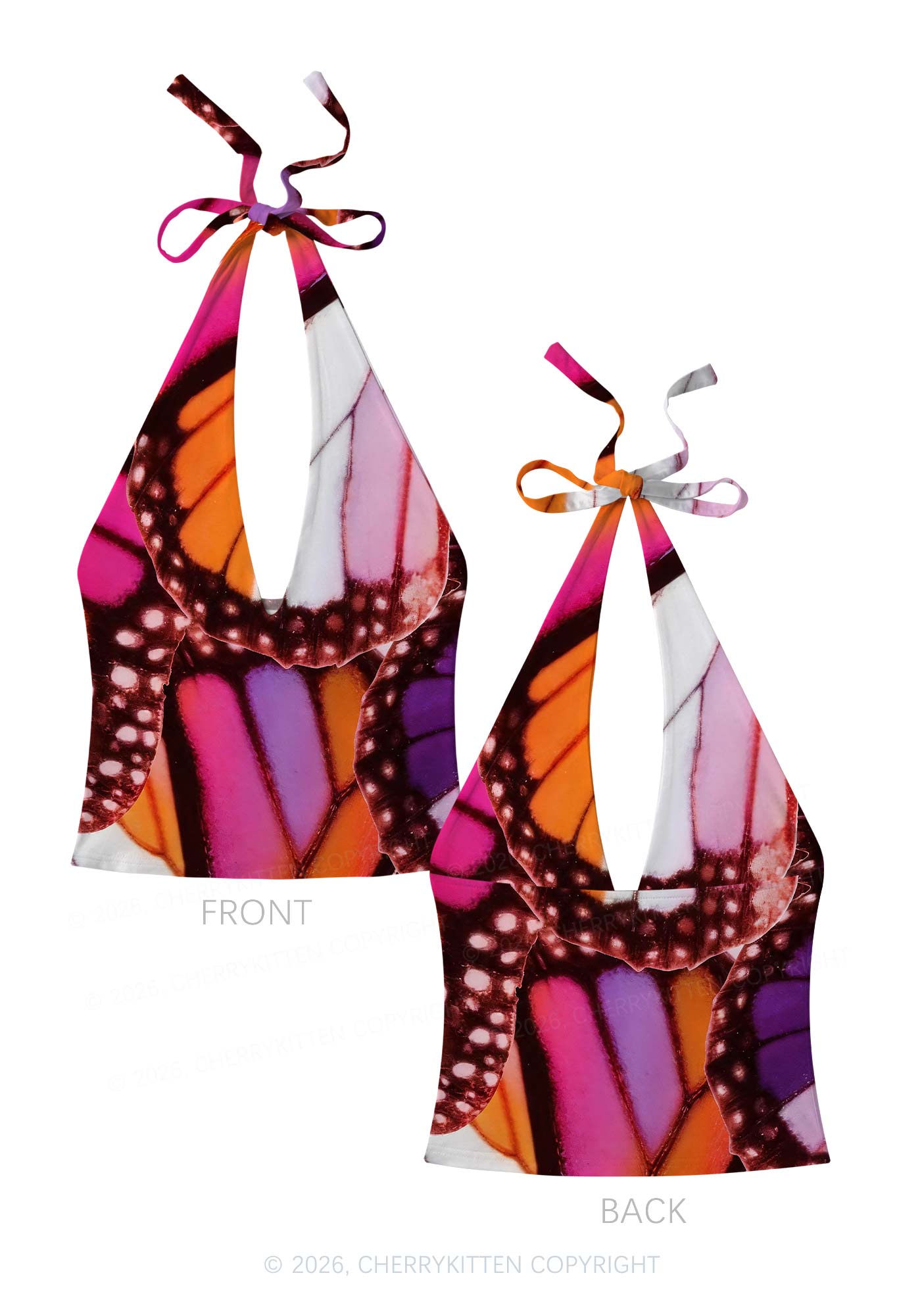 Lesbian Butterfly Wing Pride Y2K Print Halter Deep V Neck Cami Cherrykitten