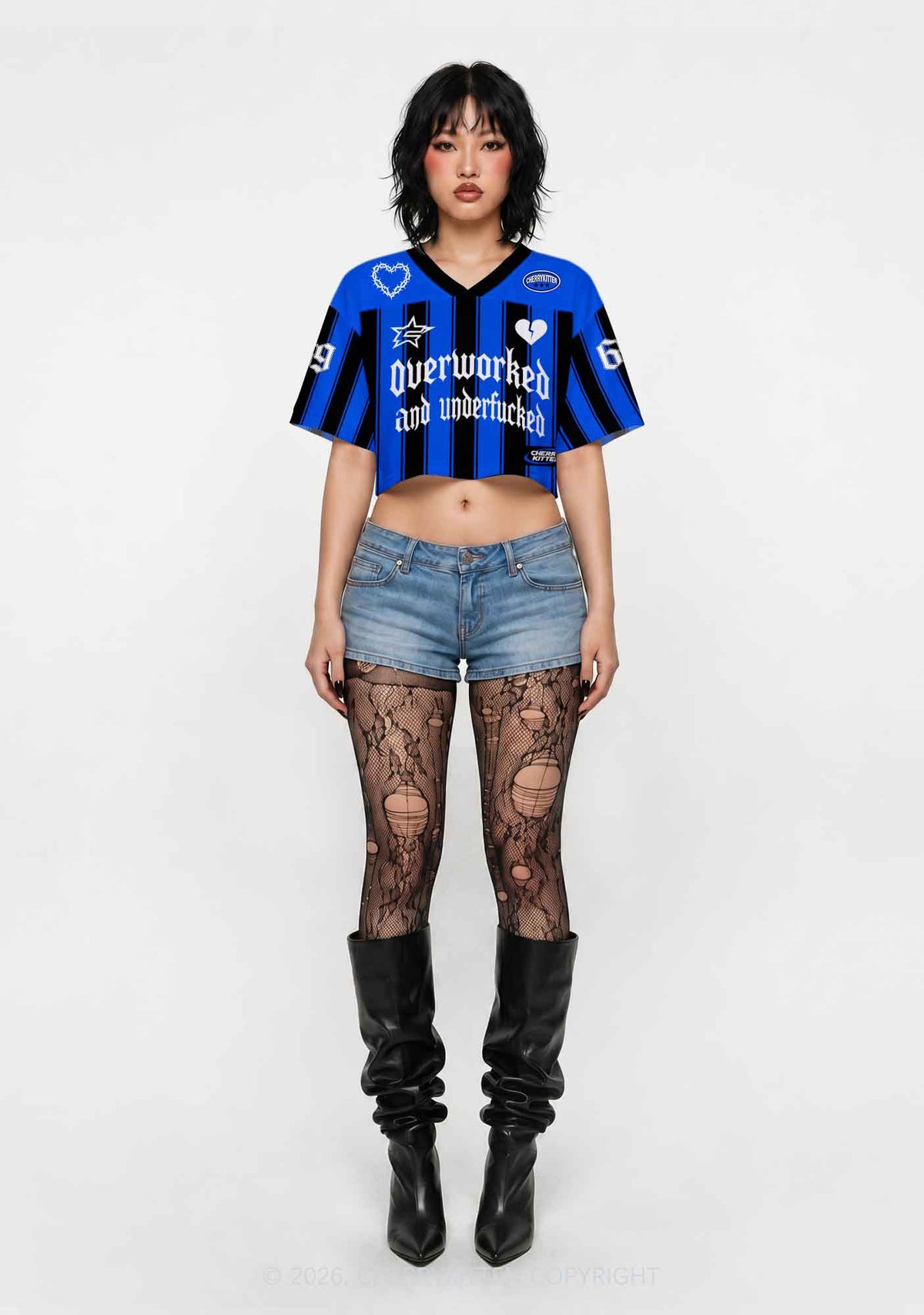 Overworked And Underfxxked Y2K Crop Sport Jersey Shirts Cherrykitten