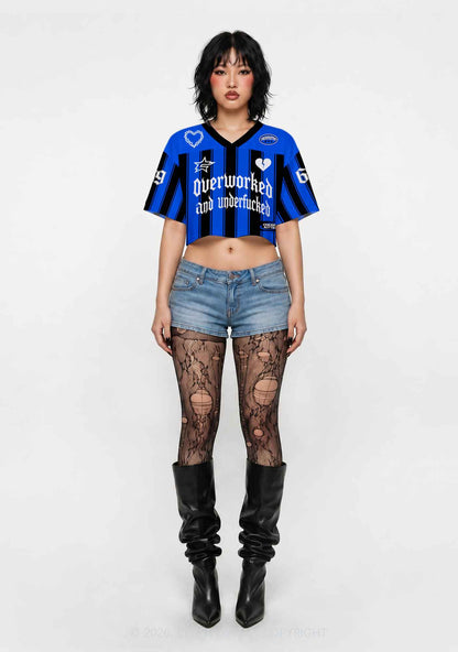 Overworked And Underfxxked Y2K Crop Sport Jersey Shirts Cherrykitten