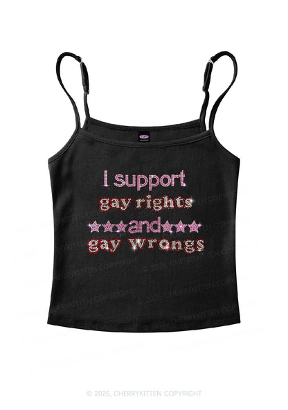 Rhinestone I Support Gay Rights Y2K Spaghetti Strap Cami Cherrykitten