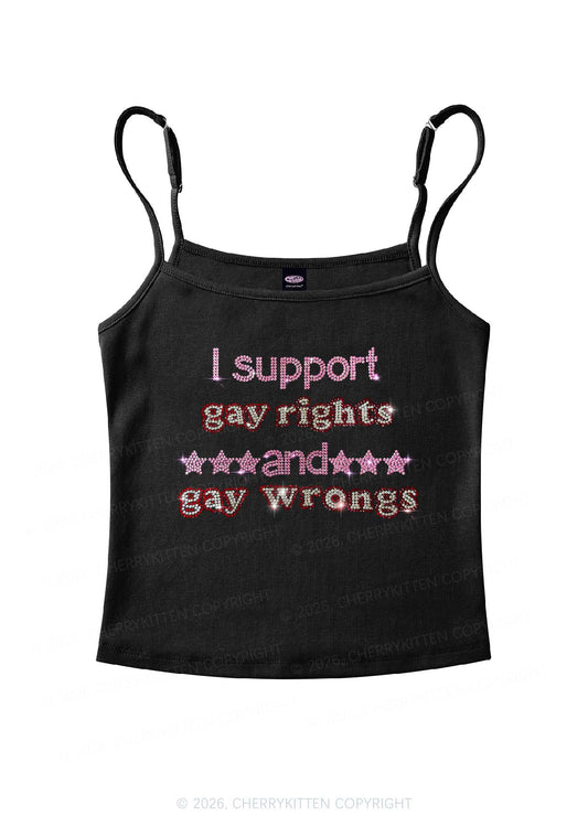 Rhinestone I Support Gay Rights Y2K Spaghetti Strap Cami Cherrykitten