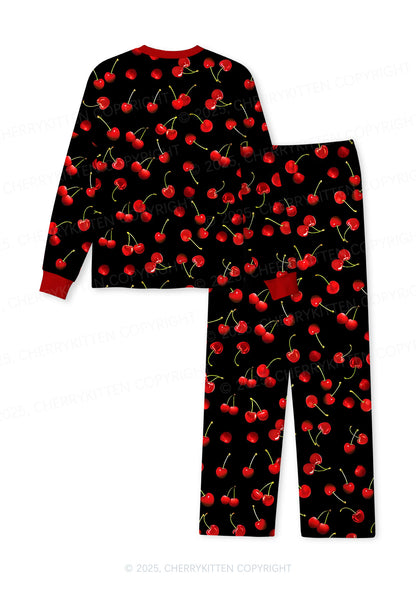 Black Cherry Valentine's Day Y2K Print Long Sleeve Pajama Set Cherrykitten