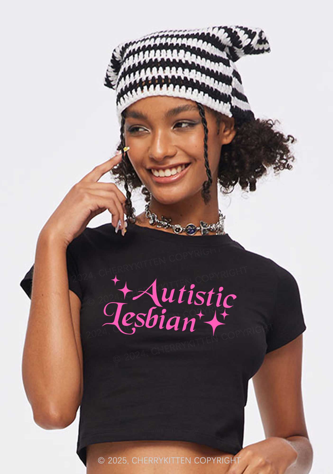 Autistic Lesbian Y2K Baby Tee Cherrykitten