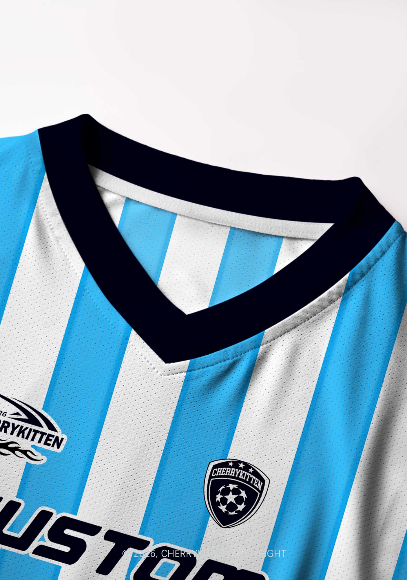 Custom Text Number Blue White Stripes Y2K Crop Football Jersey Shirts Cherrykitten