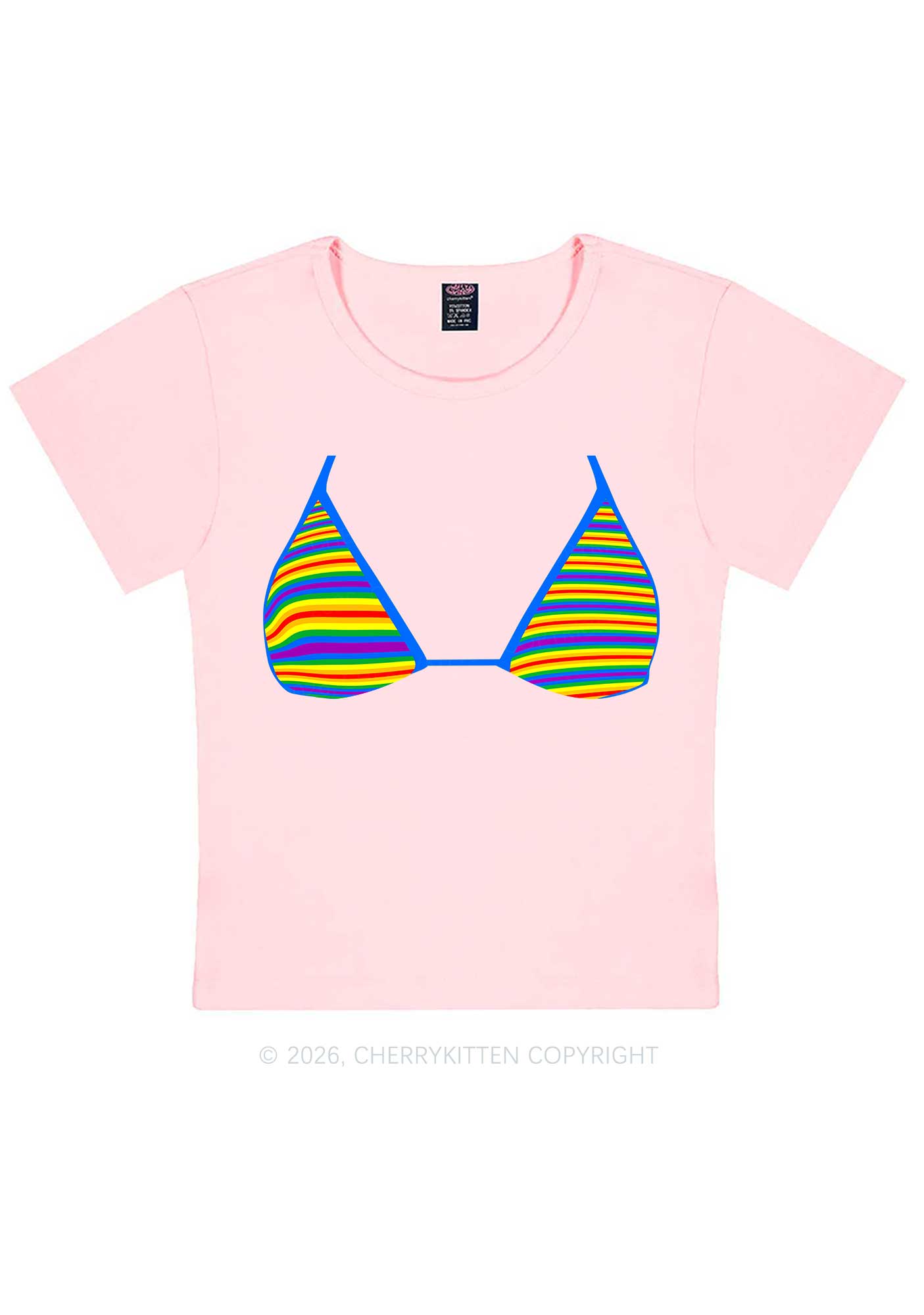 Rainbow Stripe Bra Pride Y2K Baby Tee Cherrykitten
