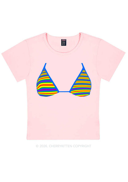 Rainbow Stripe Bra Pride Y2K Baby Tee Cherrykitten