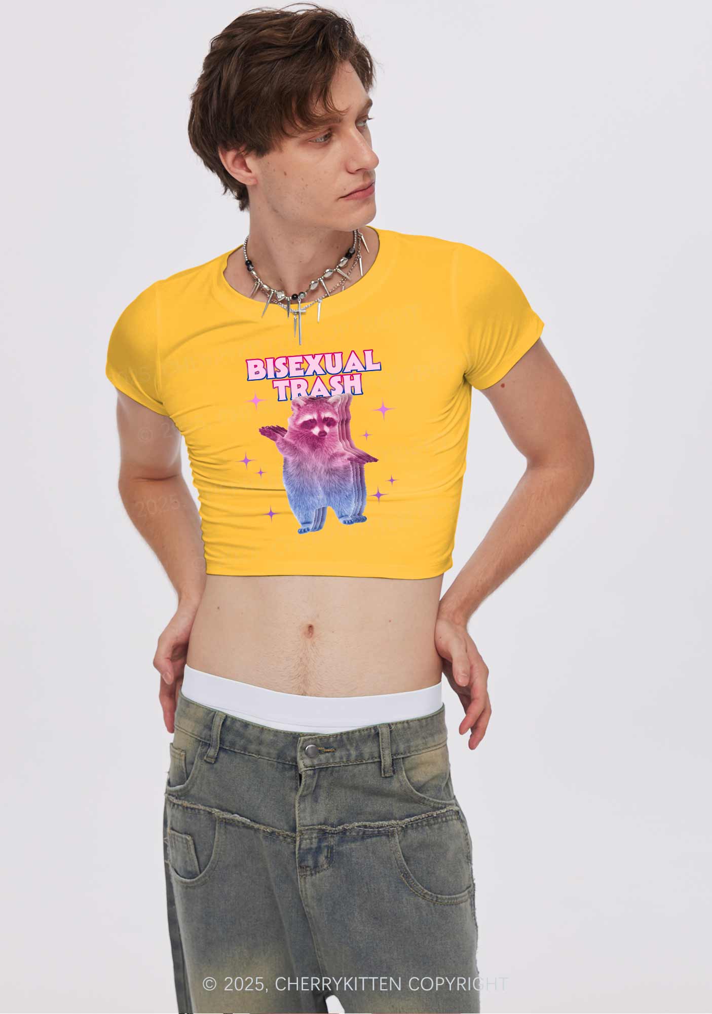 Bisexual Trash Raccoon Pride Y2K Baby Tee Cherrykitten