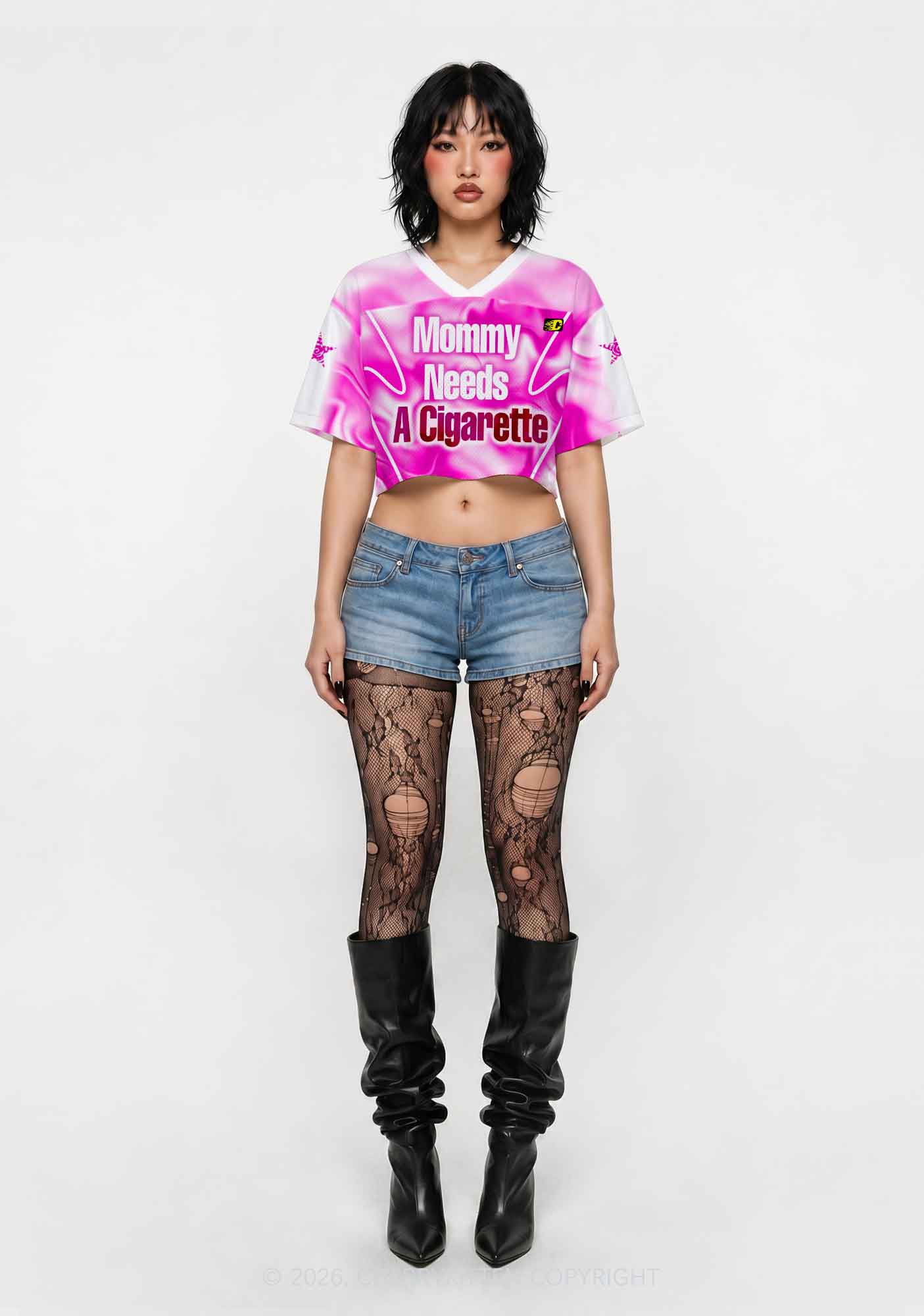Mommy Needs A Cigarette Y2K Crop Sport Jersey Shirts Cherrykitten