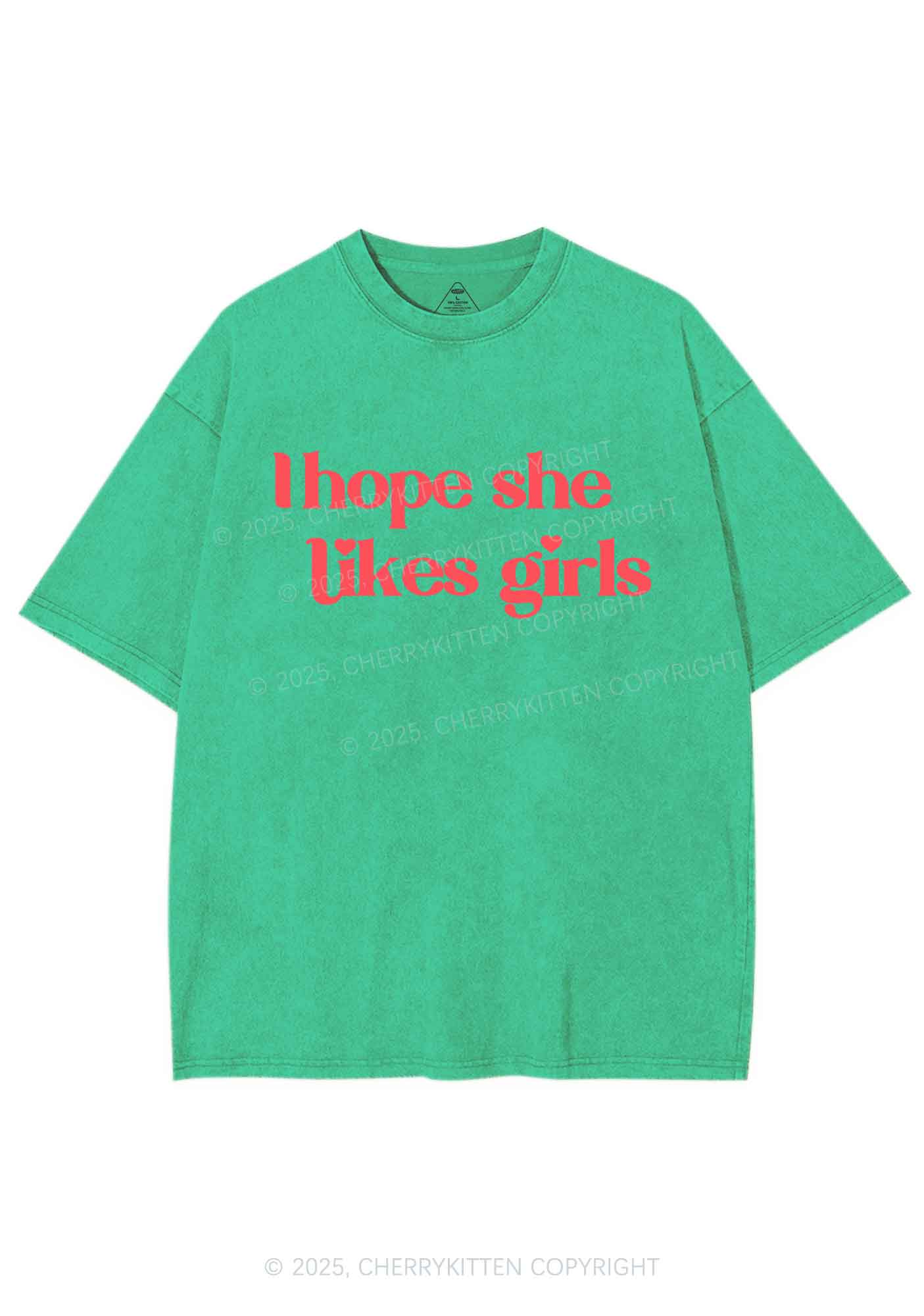 I Hope She Likes Girls Y2K Shirts Washed Tee Cherrykitten