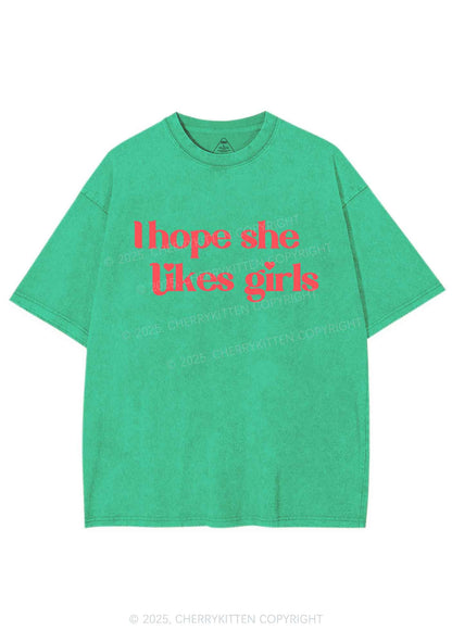 I Hope She Likes Girls Y2K Shirts Washed Tee Cherrykitten