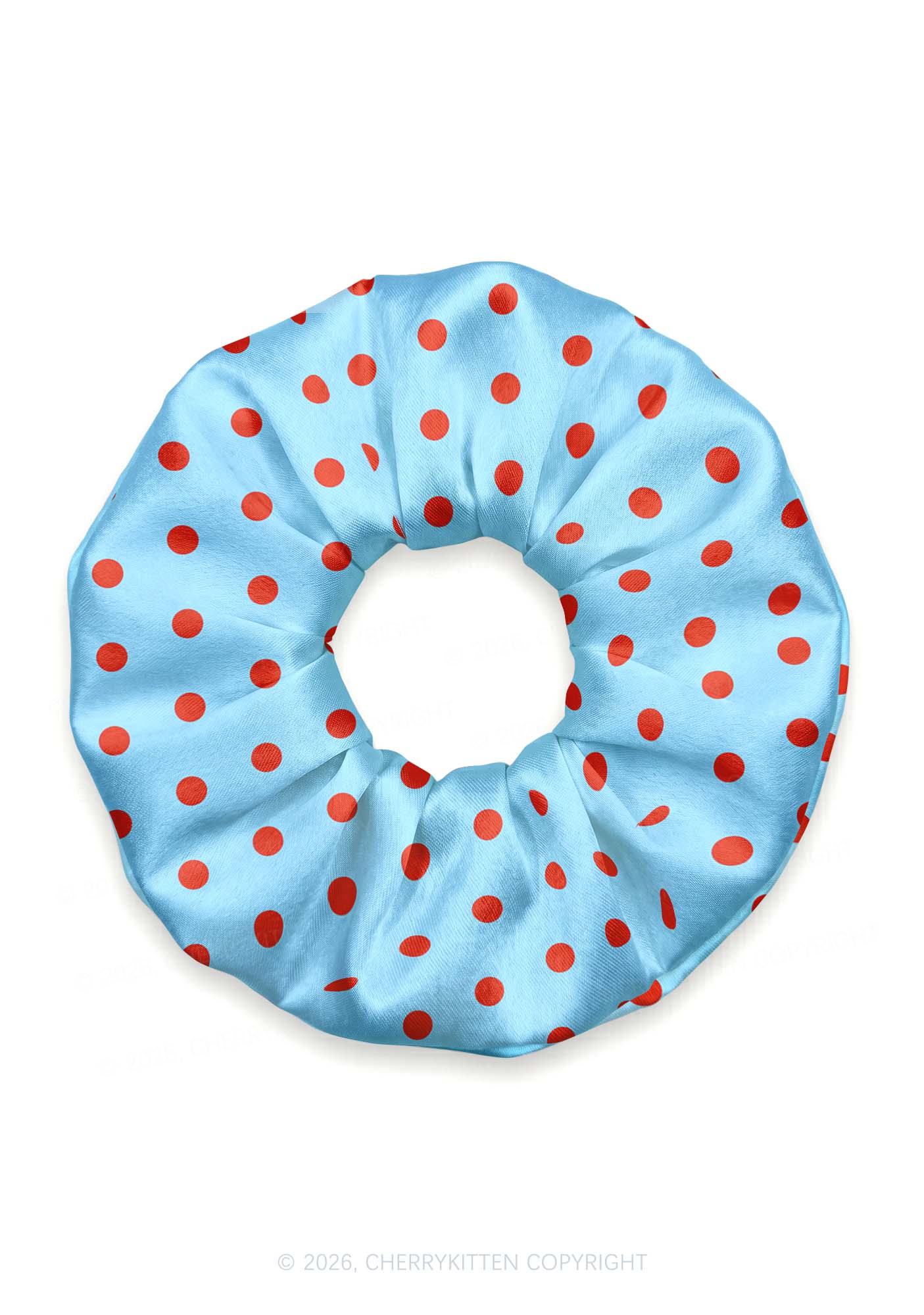 Red Dots On Blue Y2K Hair Scrunchie Cherrykitten