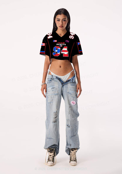 Black Team Bunny Y2K Crop Sport Jersey Shirts Cherrykitten