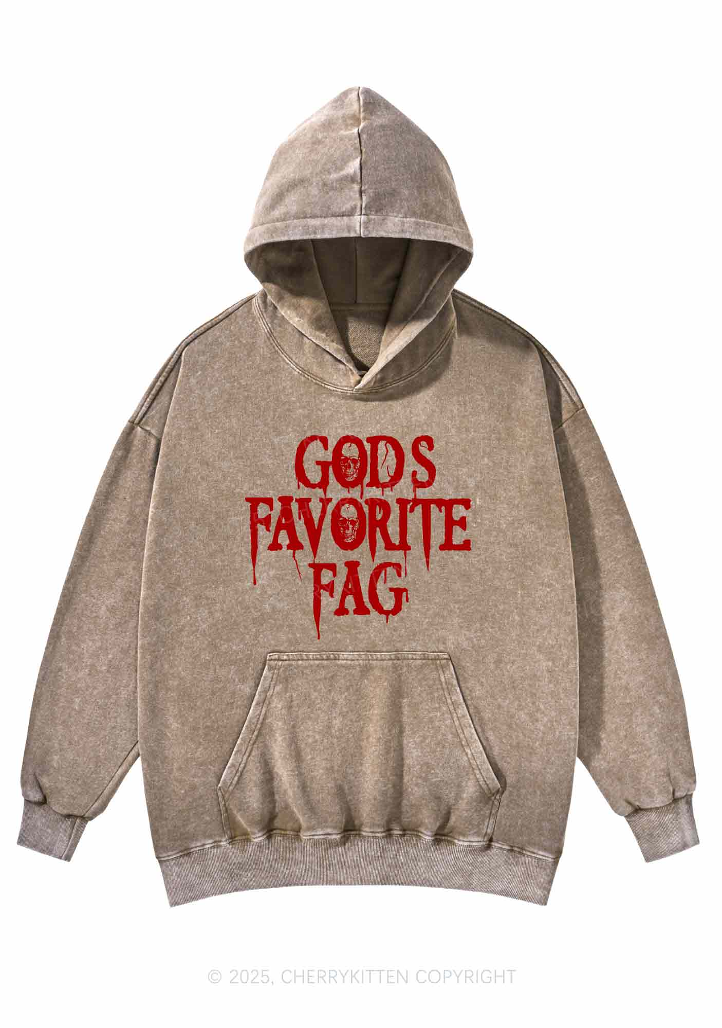 Halloween Gods Favorite Fag Pride Y2K Washed Hoodie Cherrykitten