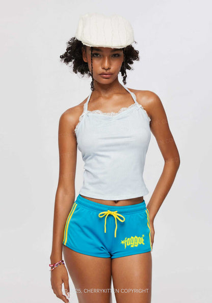 Faggot Star Pride Y2K Drawstring Mini Shorts Cherrykitten