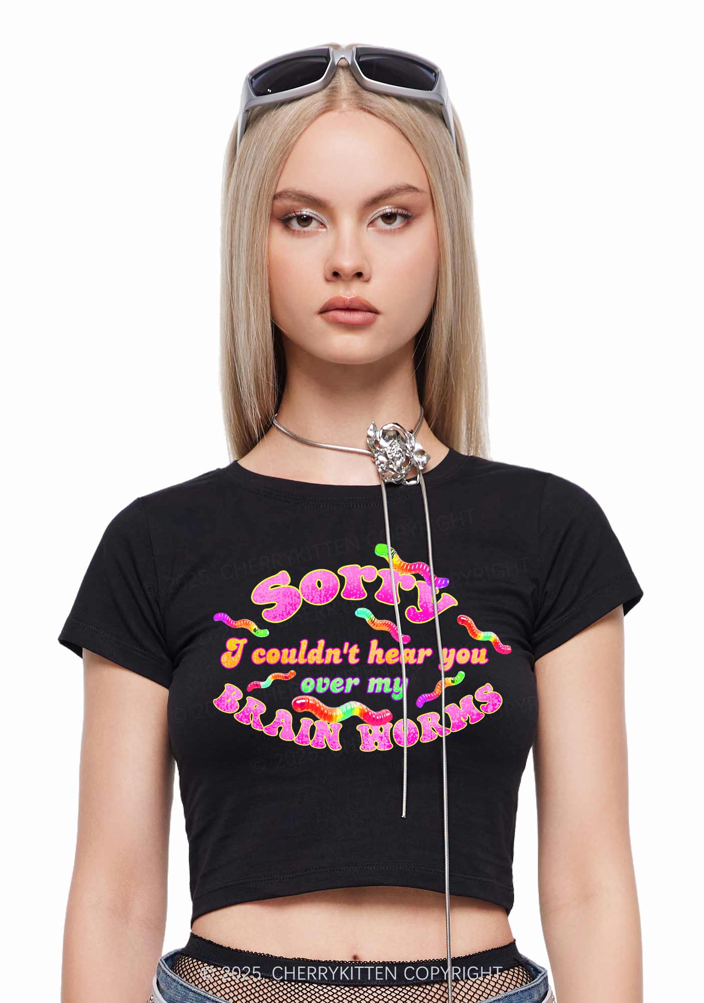 Brain Worms Y2K Baby Tee Cherrykitten