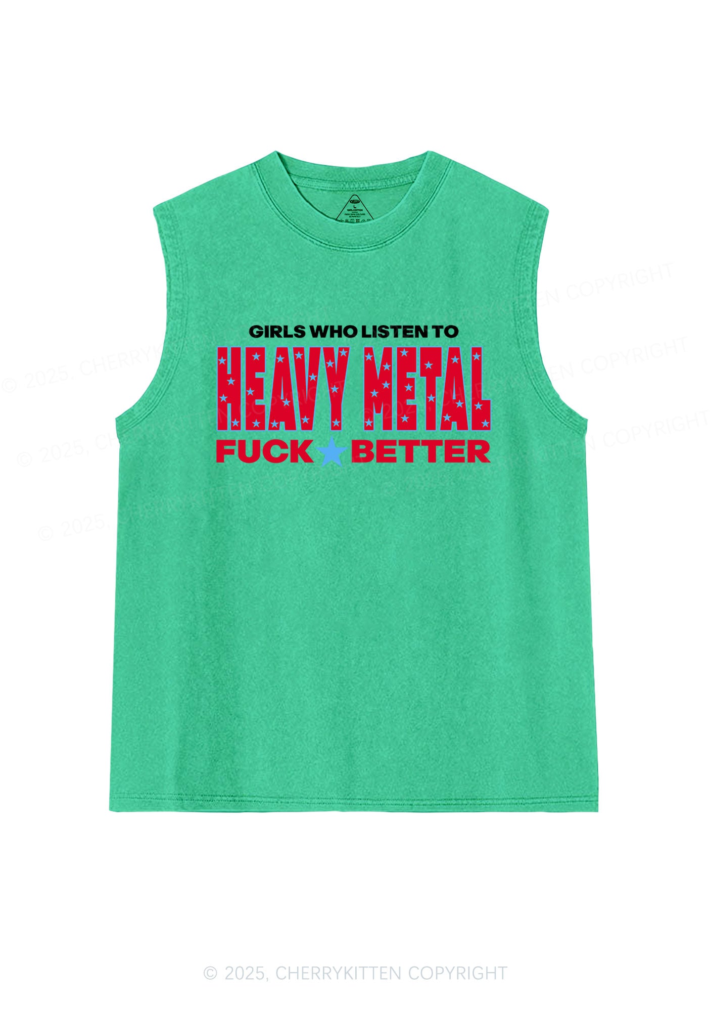 Girls Listen Heavy Metal Y2K Washed Muscle Tank Cherrykitten