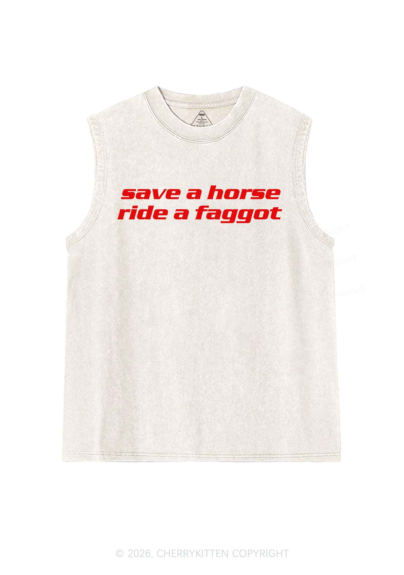 Save Horse Ride Faggot Pride Y2K Washed Muscle Tank Cherrykitten