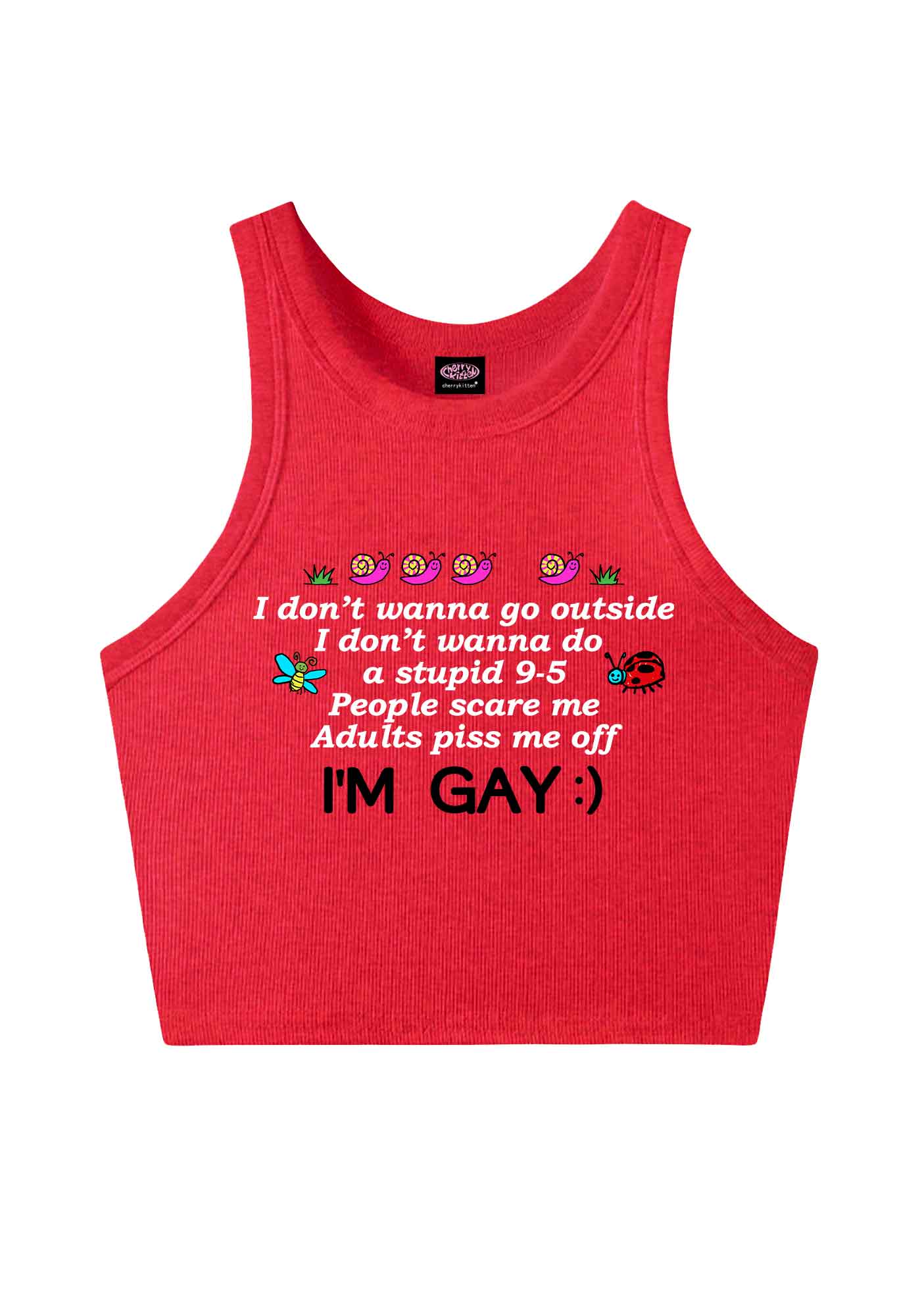 People Scare Me Im Gay Pride Y2K Crop Tank Top Cherrykitten