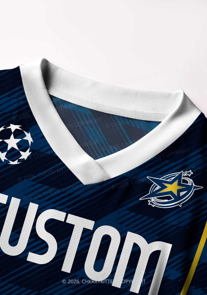 Custom Navy Blue Yellow Stripes Y2K Crop Football Jersey Shirts Cherrykitten