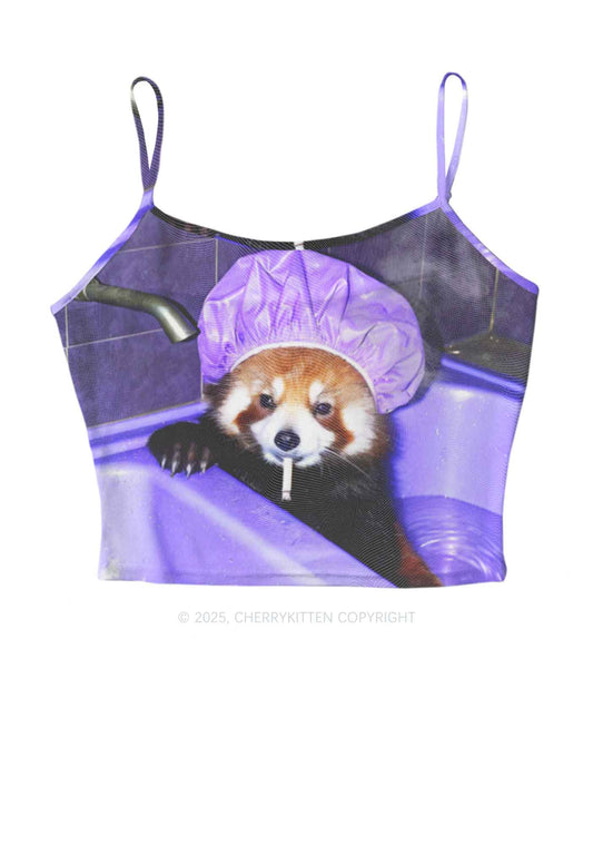 Purple Bath Smoking Raccoon Y2K Mesh Cami Tank Cherrykitten