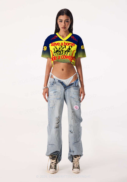 Save Horse Ride Cowgirl Pride Y2K Crop Sport Jersey Shirts Cherrykitten