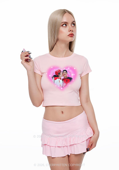 Sparkle Pink Heart Kissing Y2K Baby Tee Cherrykitten