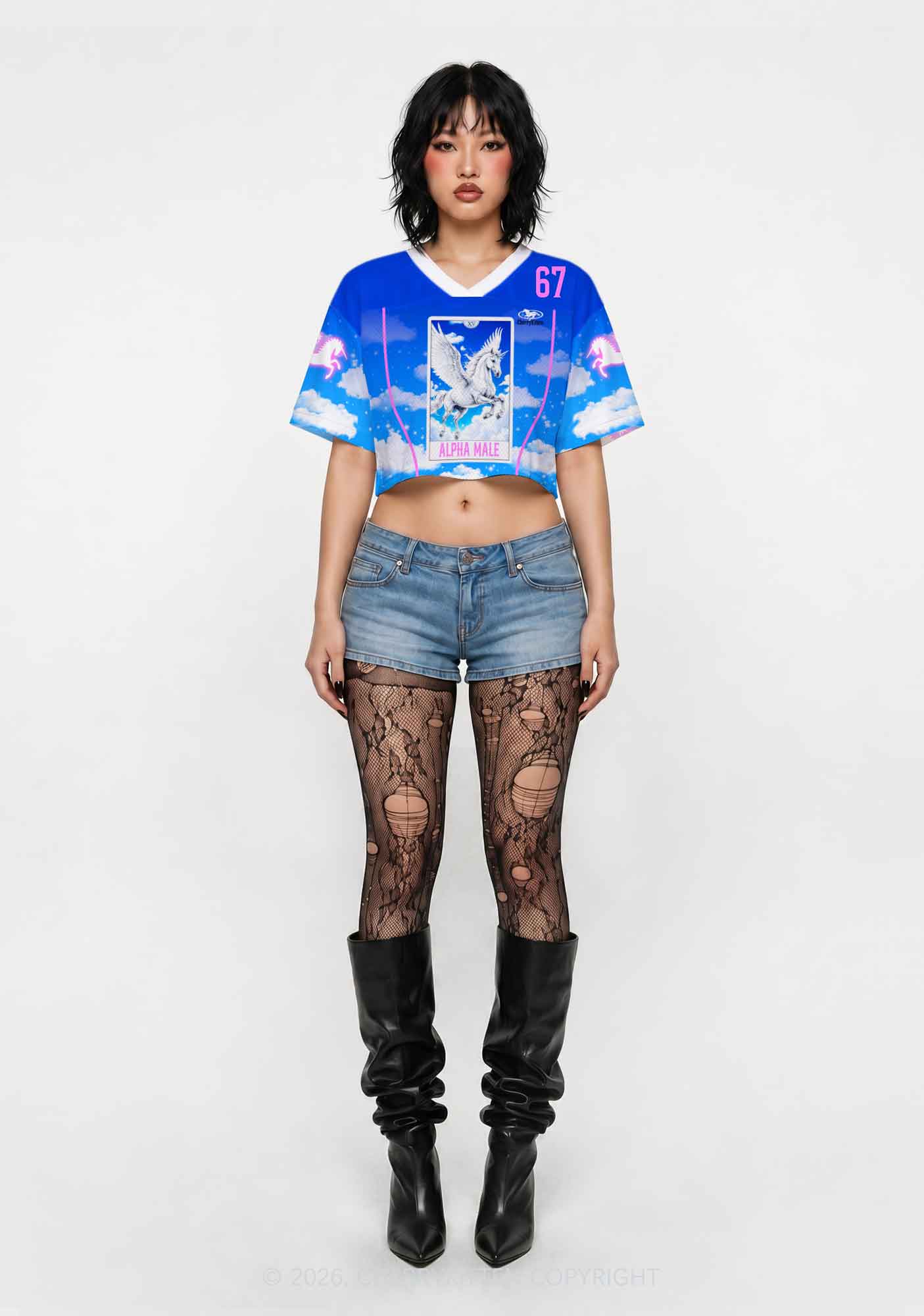 Blue Sky Alpha Male Unicorn Y2K Crop Sport Jersey Shirts Cherrykitten